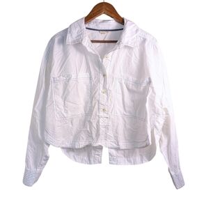 Anthropologie Pilcro White Boxy Button Down Open Back Long Sleeve Shirt